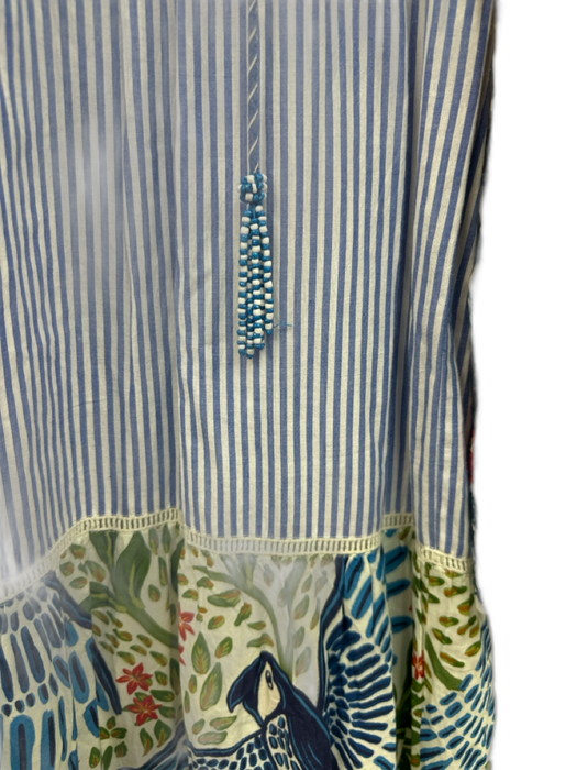 Farm Rio Size S Blue, Green & Multi Cotton Tassle Beads Embroidered Tiered Dress Blue, Green & Multi / S
