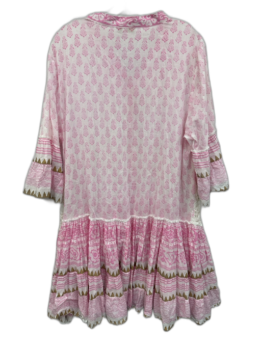 Marina Size M Pink, White, Gold Cotton Lace Detail Multi Pattern Collared Dress Pink, White, Gold / M
