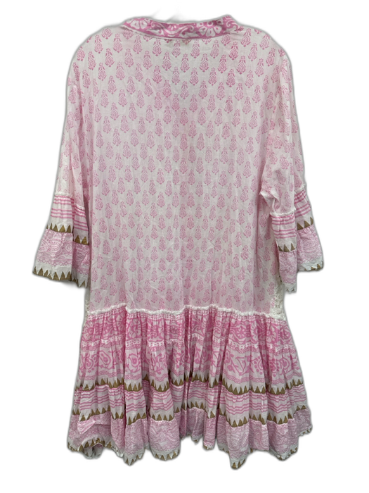 Marina Size M Pink, White, Gold Cotton Lace Detail Multi Pattern Collared Dress Pink, White, Gold / M