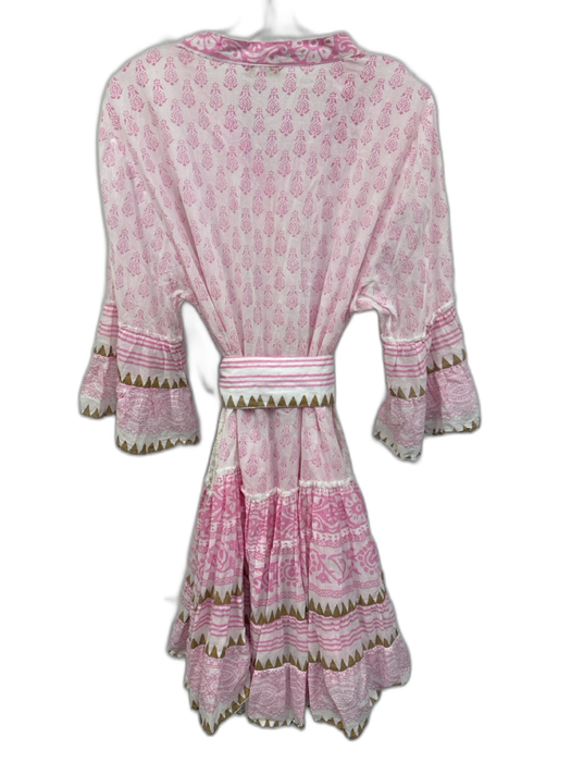 Marina Size M Pink, White, Gold Cotton Lace Detail Multi Pattern Collared Dress Pink, White, Gold / M