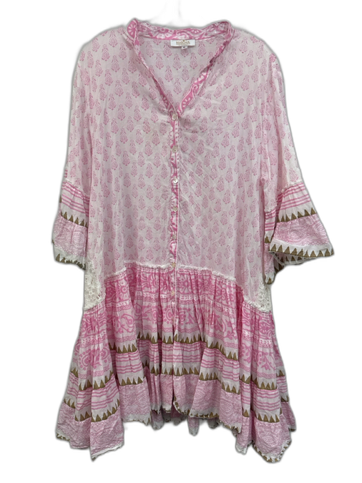 Marina Size M Pink, White, Gold Cotton Lace Detail Multi Pattern Collared Dress Pink, White, Gold / M