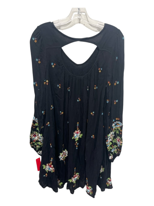 Free People Size XS Black & Multi Viscose Long Sleeve Floral Embroidery Dress Black & Multi / XS