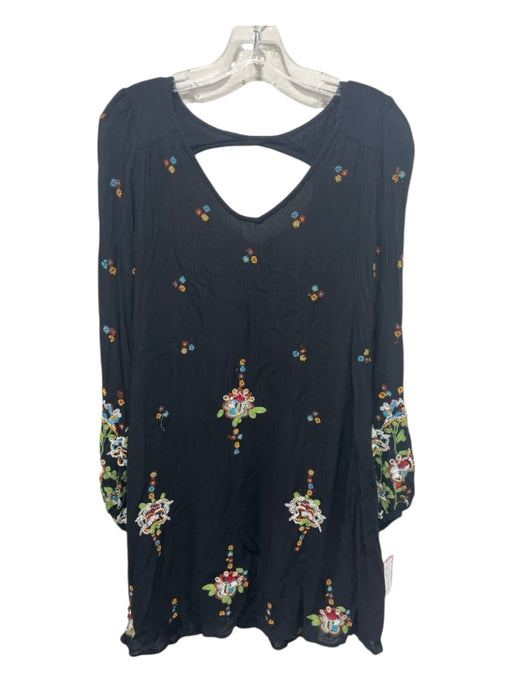 Free People Size XS Black & Multi Viscose Long Sleeve Floral Embroidery Dress Black & Multi / XS