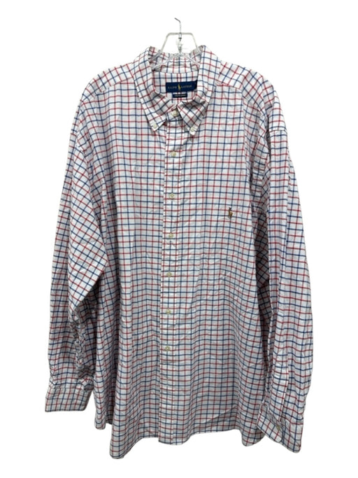 Ralph Lauren Size 3XB White & Multi Cotton Grid Button Up Long Sleeve Shirt White & Multi / 3XB