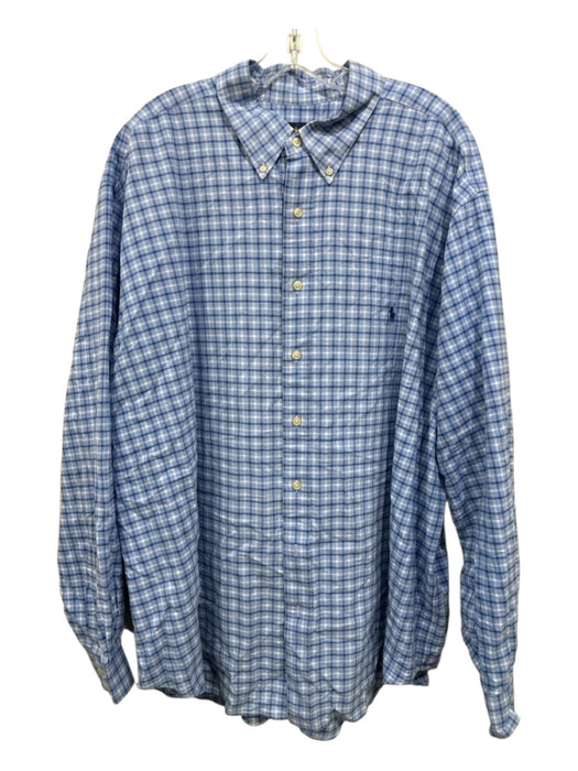 Ralph Lauren Size 3XB Blue & White Cotton Plaid Button Up Long Sleeve Shirt Blue & White / 3XB