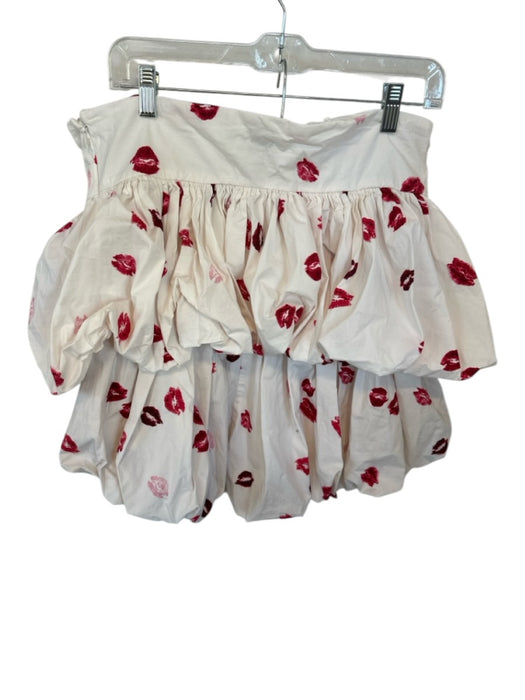 Maeve Size M White & Red Cotton Strapless Lips Bubble Hem Short Set White & Red / M