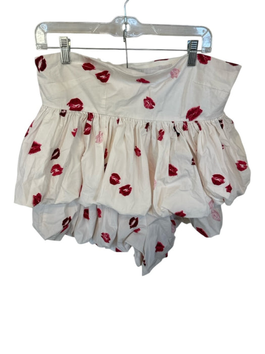 Maeve Size M White & Red Cotton Strapless Lips Bubble Hem Short Set White & Red / M