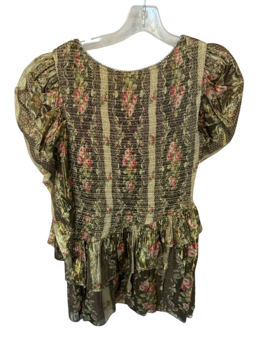 Loveshackfancy Size M Gold & Green Viscose Blend Long Sleeve Flowers Dress Gold & Green / M