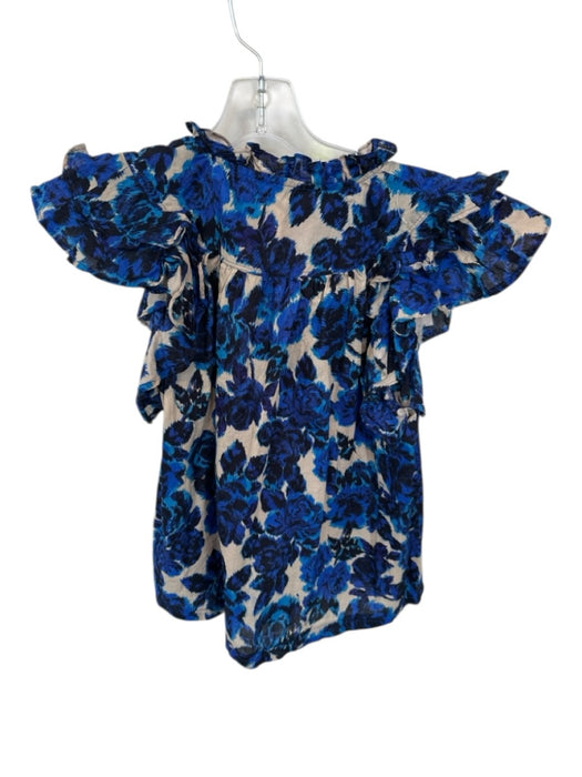 Olivaceous Size Large blue and white Cotton ruffles V Neck Floral Top blue and white / Large