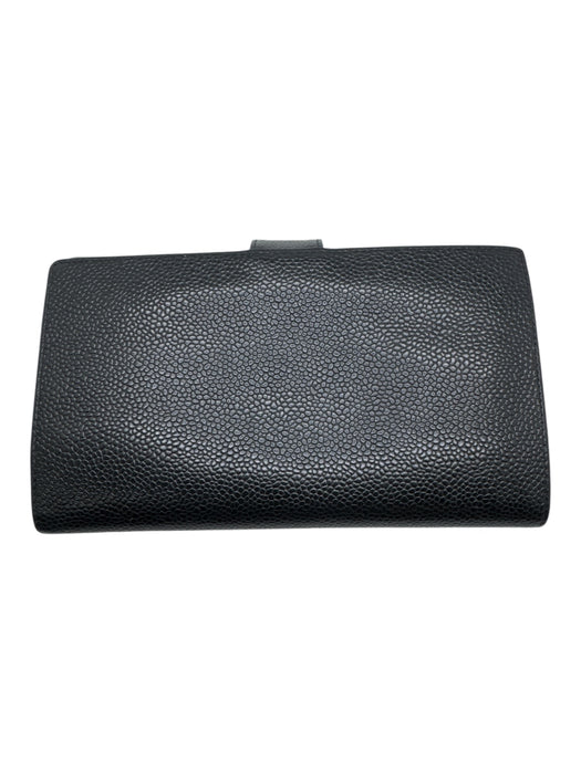 Chanel Black Leather Caviar Logo Snap Vintage Wallets Black