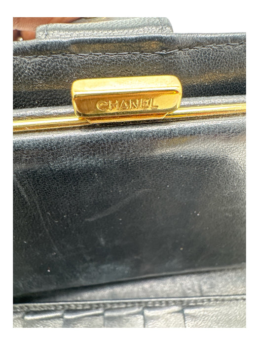 Chanel Black Leather Caviar Logo Snap Vintage Wallets Black