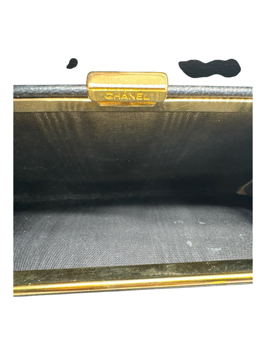 Chanel Black Leather Caviar Logo Snap Vintage Wallets Black