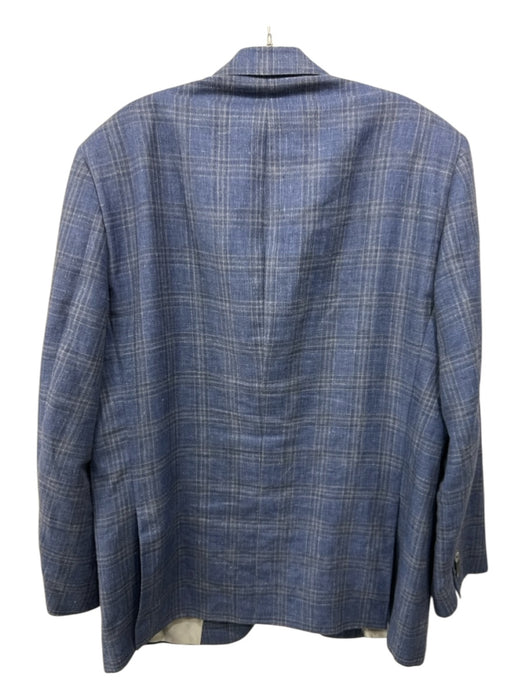 H Stockton Blue & Gray Wool Blend Plaid 2 Button Men's Blazer Blue & Gray / 46L