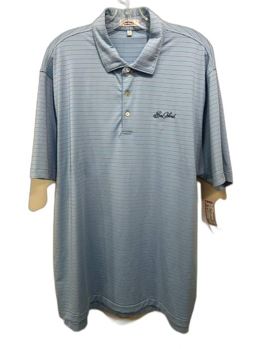 Peter Millar Size XL Light Blue & Black Synthetic Striped Polo Short Sleeve Light Blue & Black / XL