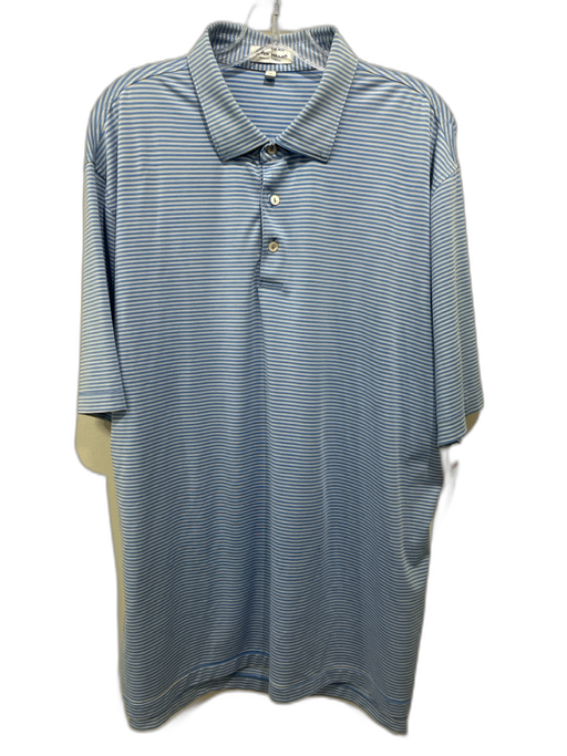 Peter Millar Size XL Blue & Gray Synthetic Striped Polo Athleisure Short Sleeve Blue & Gray / XL