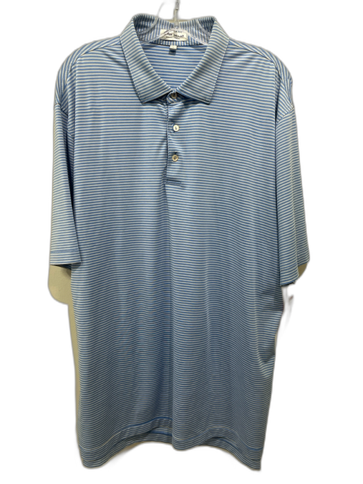 Peter Millar Size XL Blue & Gray Synthetic Striped Polo Athleisure Short Sleeve Blue & Gray / XL