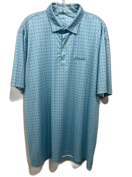 Johnnie O Size XL Blue & Green Synthetic Floral Polo Athleisure Short Sleeve Blue & Green / XL