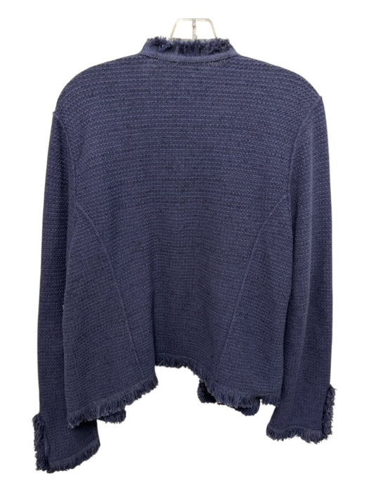 Nic + Zoe Size XXL Blue Cotton Blend Tweed Fringe Detail Zip Pockets Jacket Blue / XXL