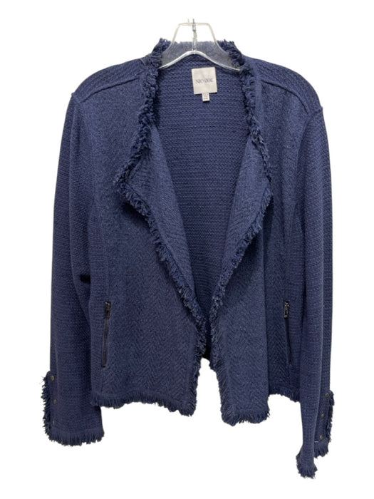 Nic + Zoe Size XXL Blue Cotton Blend Tweed Fringe Detail Zip Pockets Jacket Blue / XXL