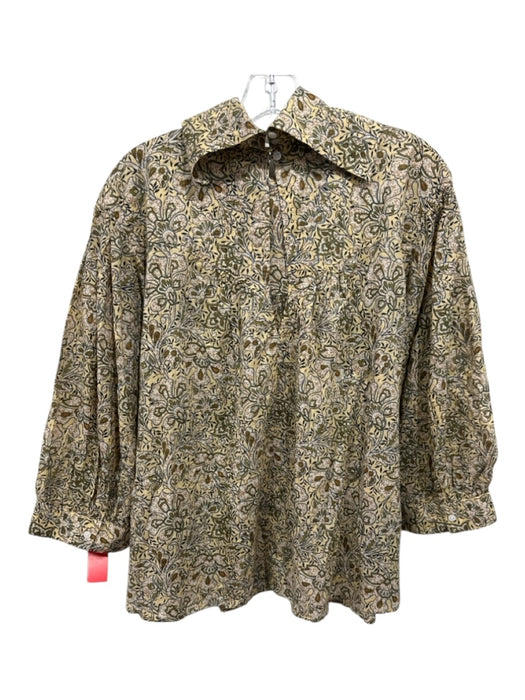 Banana Republic Size XL Yellow, Green, Multi Cotton Floral Paisley Mock Neck Top Yellow, Green, Multi / XL