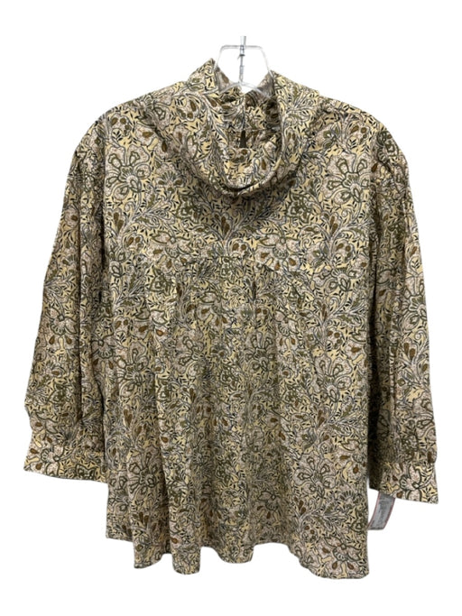 Banana Republic Size XL Yellow, Green, Multi Cotton Floral Paisley Mock Neck Top Yellow, Green, Multi / XL