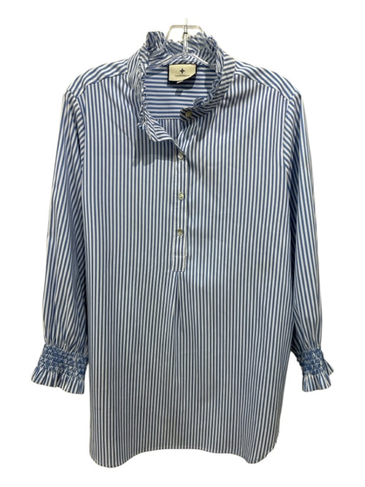 Tuckernuck Size XXL Blue & White Polyester Quarter Button Striped Top Blue & White / XXL