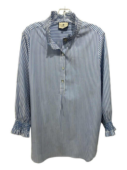 Tuckernuck Size XXL Blue & White Polyester Quarter Button Striped Top Blue & White / XXL