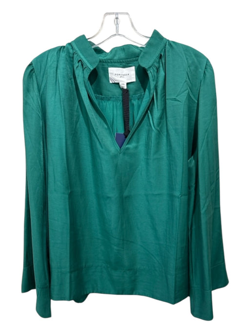 Pomander Place Size XXL Teal Rayon & Polyester V Neck Long Sleeve Boxy Top Teal / XXL