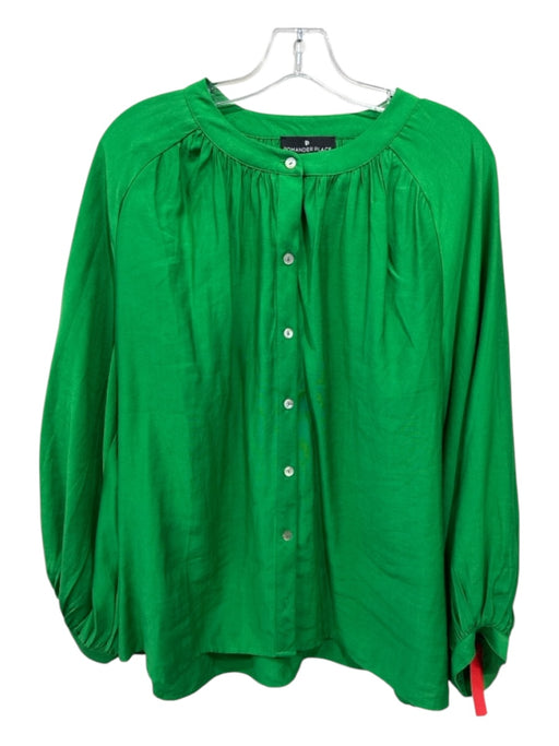 Pomander Place Size XXL Green Rayon & Polyester Button Up Long Sleeve Boxy Top Green / XXL