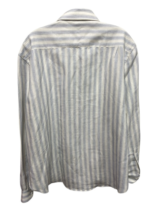 WNU Size 14 White & Blue Hemp & Cotton Button Up Striped Breast Pocket Top White & Blue / 14