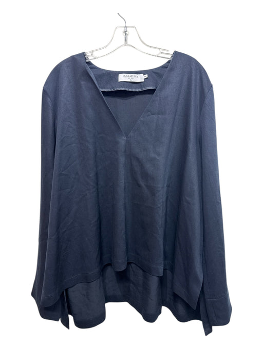 M.M. Lafleur Size XL Navy Tencel & Triacetate V Neck Long Sleeve Top Navy / XL