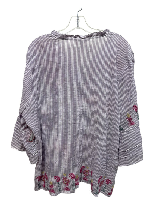 Johnny Was Workshop Size XL Purple, White, Multi Viscose & Cotton Striped Top Purple, White, Multi / XL