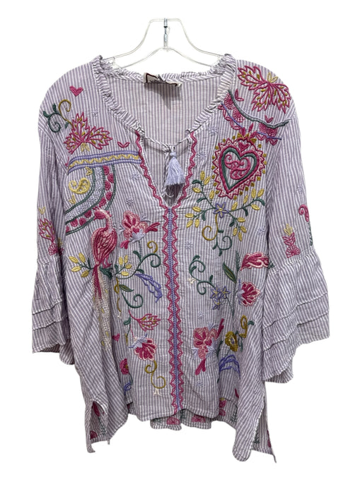 Johnny Was Workshop Size XL Purple, White, Multi Viscose & Cotton Striped Top Purple, White, Multi / XL
