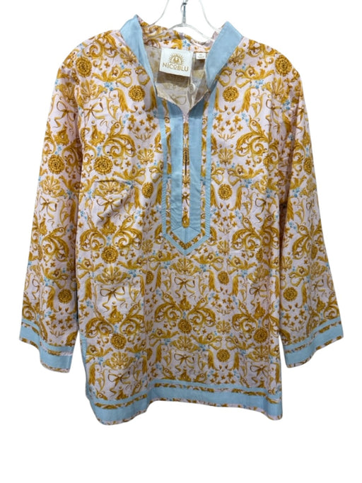 NicoBlu Size XL Light Pink & Orange Cotton Blend Abstract Baroque Tunic Top Light Pink & Orange / XL