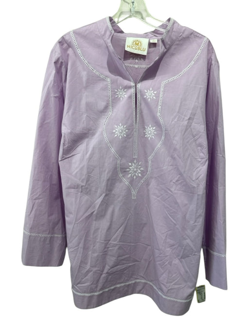 NicoBlu Size XL Lilac Cotton Blend Abstract Stiching Long Sleeve Tunic Top Lilac / XL