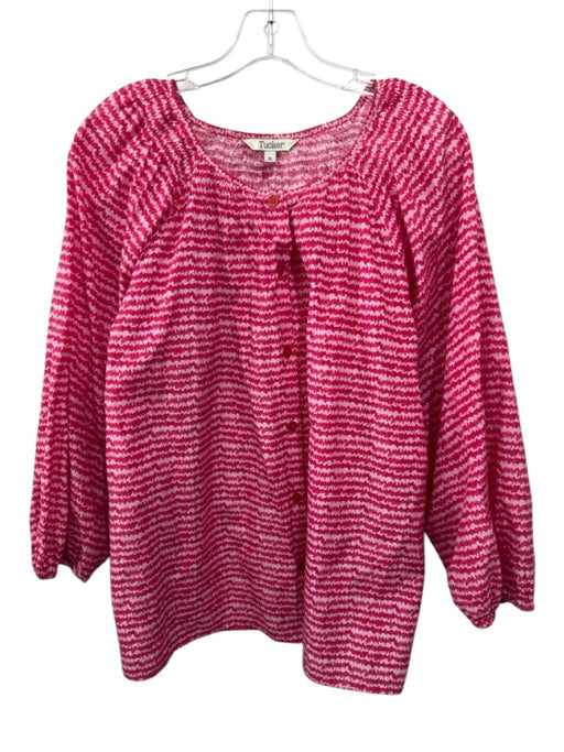 Tucker Size XL Pink Print Silk Blend Abstract Button Down Long Sleeve Top Pink Print / XL