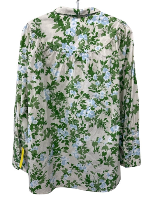 Tuckernuck Size XL Cream, Green, Blue Cotton Blend Floral Button Down Top Cream, Green, Blue / XL