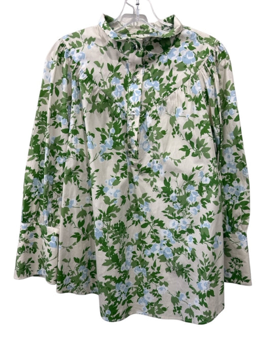 Tuckernuck Size XL Cream, Green, Blue Cotton Blend Floral Button Down Top Cream, Green, Blue / XL