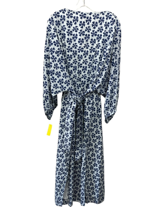 Madison Mathews Size 3XL White & Navy Cotton Blend Floral 3/4 Sleeve Midi Dress White & Navy / 3XL