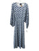 Madison Mathews Size 3XL White & Navy Cotton Blend Floral 3/4 Sleeve Midi Dress White & Navy / 3XL