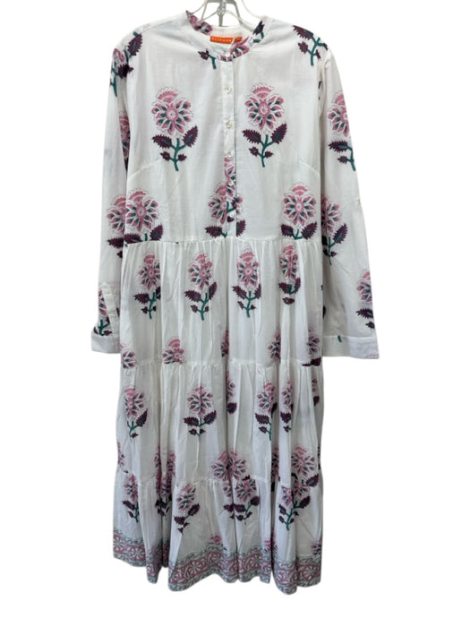 Oliphant Size XXL White, Pink, Green Cotton Blend Floral Long Sleeve Dress White, Pink, Green / XXL