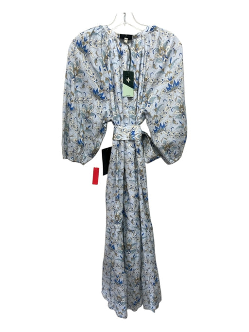 Tuckernuck Size XL Blue, Cream, Brown Cotton Hook & Eye Floral Print Dress Blue, Cream, Brown / XL