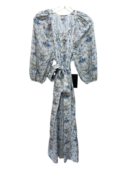 Tuckernuck Size XL Blue, Cream, Brown Cotton Hook & Eye Floral Print Dress Blue, Cream, Brown / XL