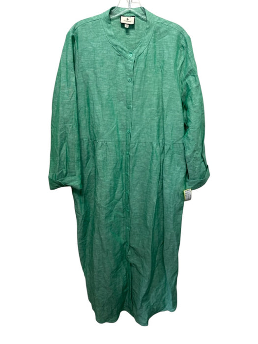 Tuckernuck Size XXL Green Linen Long Sleeve Button Down Midi Dress Green / XXL