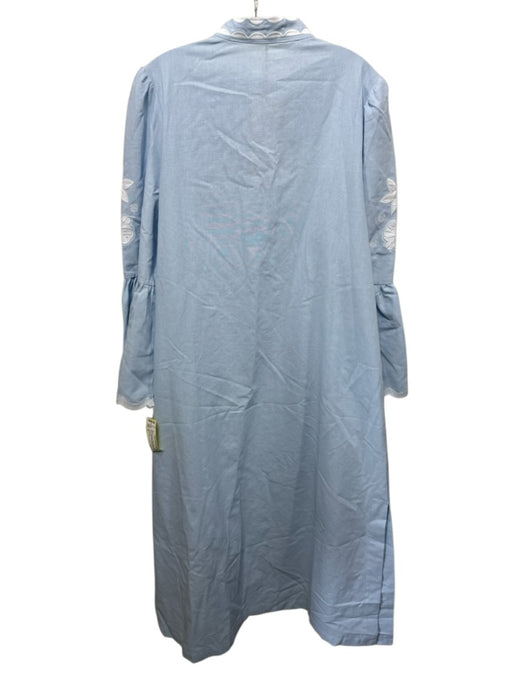Trish Scully Size XL Baby Blue Cotton Blend Long Sleeve Embroidered Midi Dress Baby Blue / XL