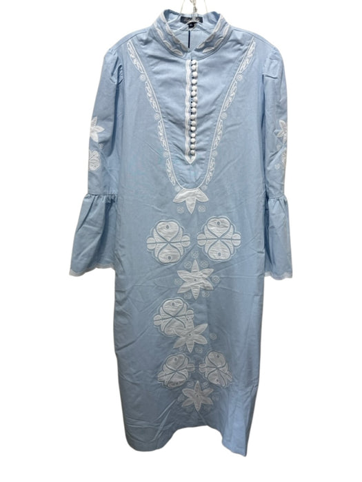Trish Scully Size XL Baby Blue Cotton Blend Long Sleeve Embroidered Midi Dress Baby Blue / XL