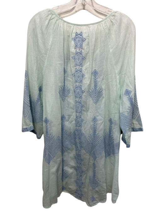 Johnny Was Size XL Light Aqua Cotton Sheer Embroidered Long Sleeve Tunic Top Light Aqua / XL