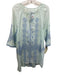 Johnny Was Size XL Light Aqua Cotton Sheer Embroidered Long Sleeve Tunic Top Light Aqua / XL