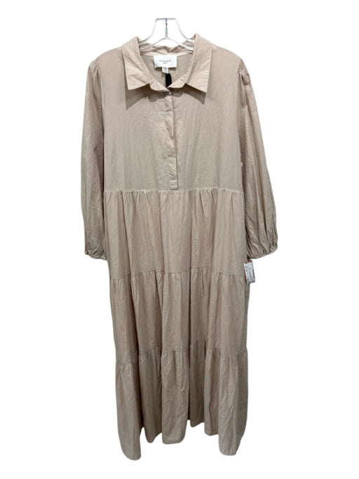 Pomander Place Size XXL Beige Rayon Quarter Button Collar Long Sleeve Dress Beige / XXL