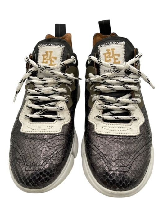 Esseutesse Shoe Size 38 Gunmetal & White Leather Almond Toe lace up Sneakers Gunmetal & White / 38